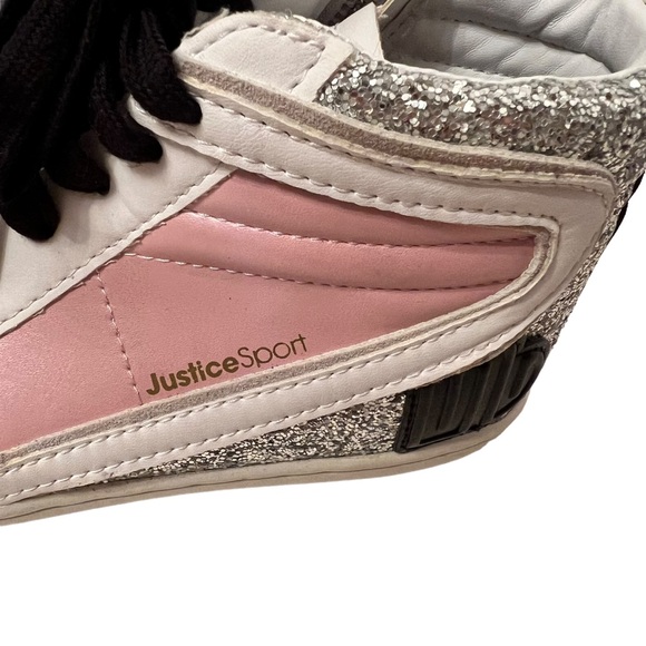 Justice Sport Hi Top Sneakers With Silver Sequins NWT Size 6 - Picture 7 of 10